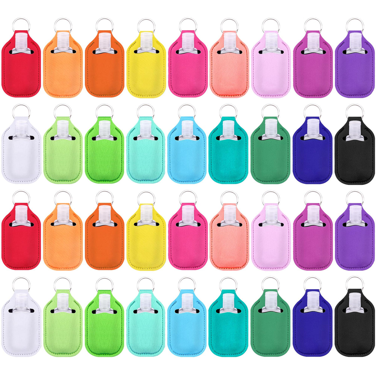 Duufin 72 Pieces Hand Sanitizer Holders Empty Travel Bottles Set Including 36 Pieces Clear Refillable Bottles and 36 Pieces Hand Sanitizer Keychain Holder for Backpack and Purse (Colorful Patternless)