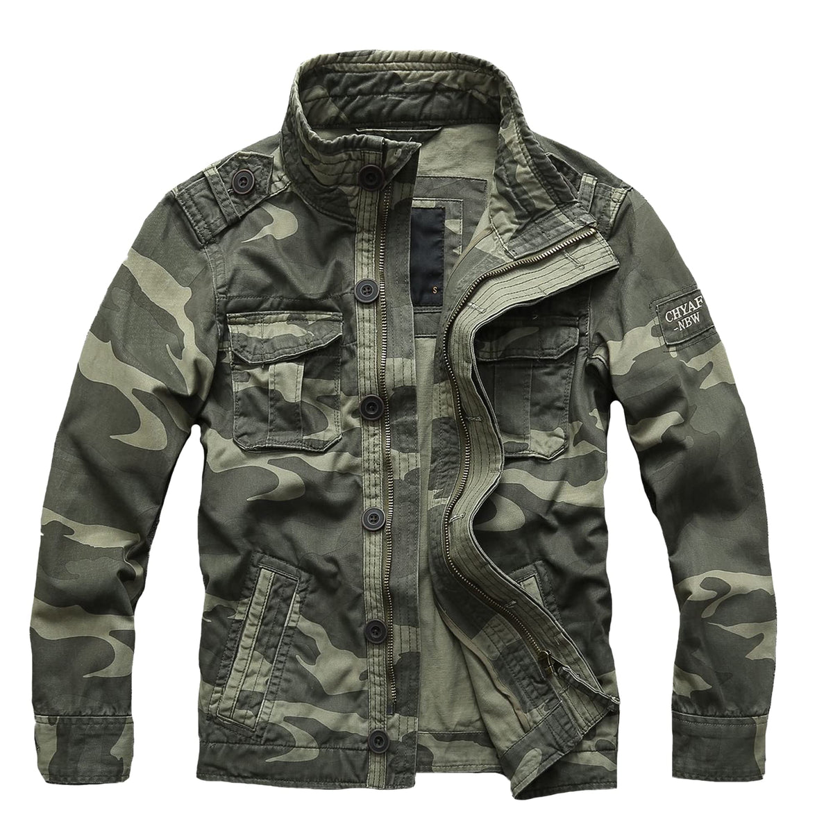 Letuwj Jacket men's jacket military jacket casual camouflage workwear denim camouflage green L