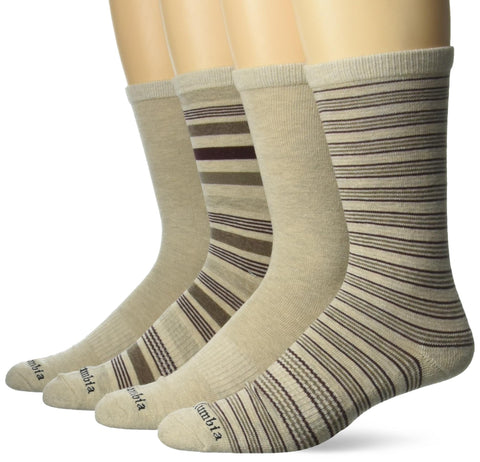 Columbia Men's 4 Pack Everyday Crew Socks, Khaki/Brown Stripe, 6-12 US