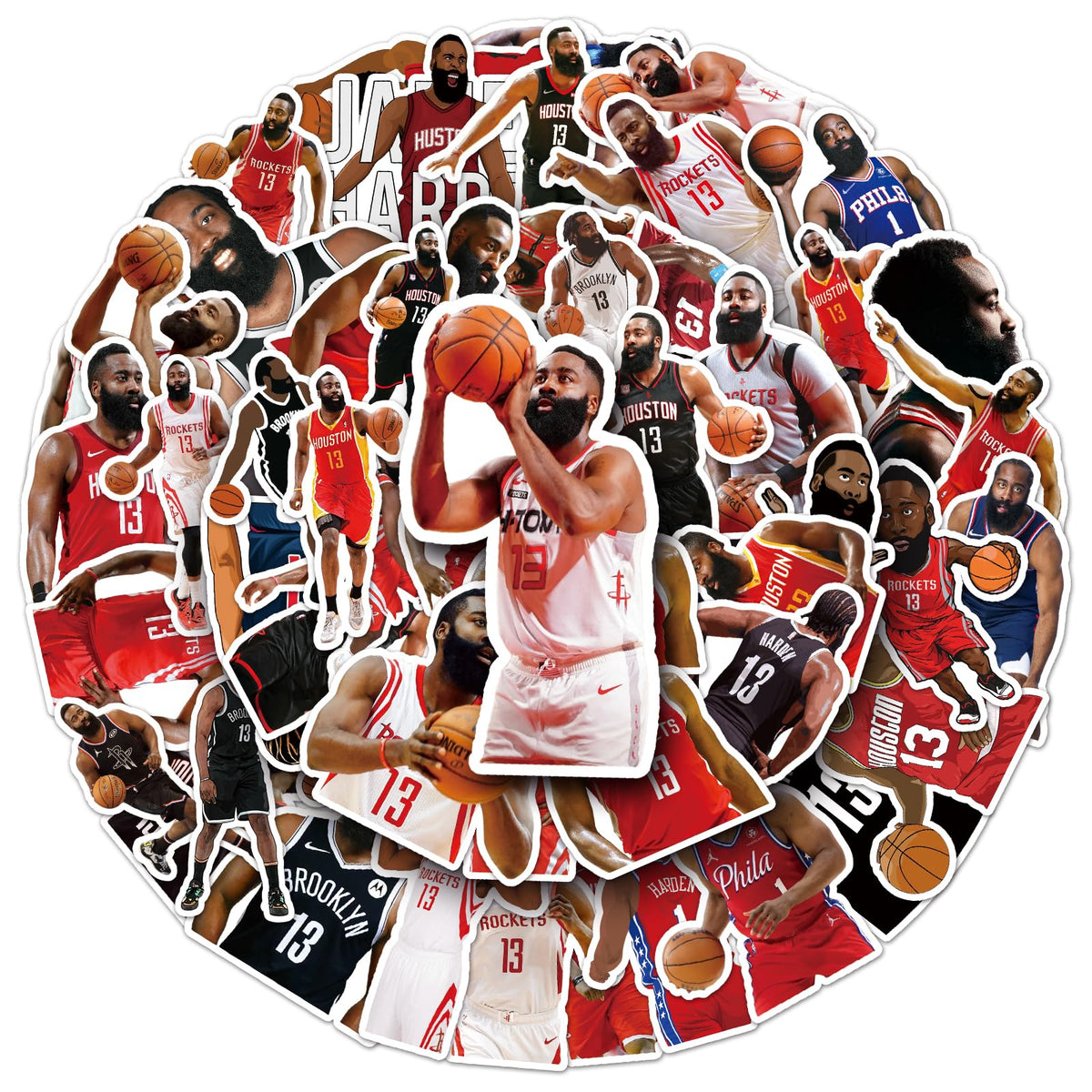 Pack of 50 James Harden Waterproof Vinyl Stickers for Cars, Laptops, Skateboards, Helmets and More