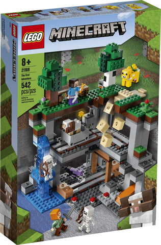 LEGO Minecraft The First Adventure 21169 Hands-On Minecraft Playset; Fun Toy Featuring Steve, Alex, a Skeleton, Dyed Cat, Moobloom and Horned Sheep, New 2021 (542 Pieces)