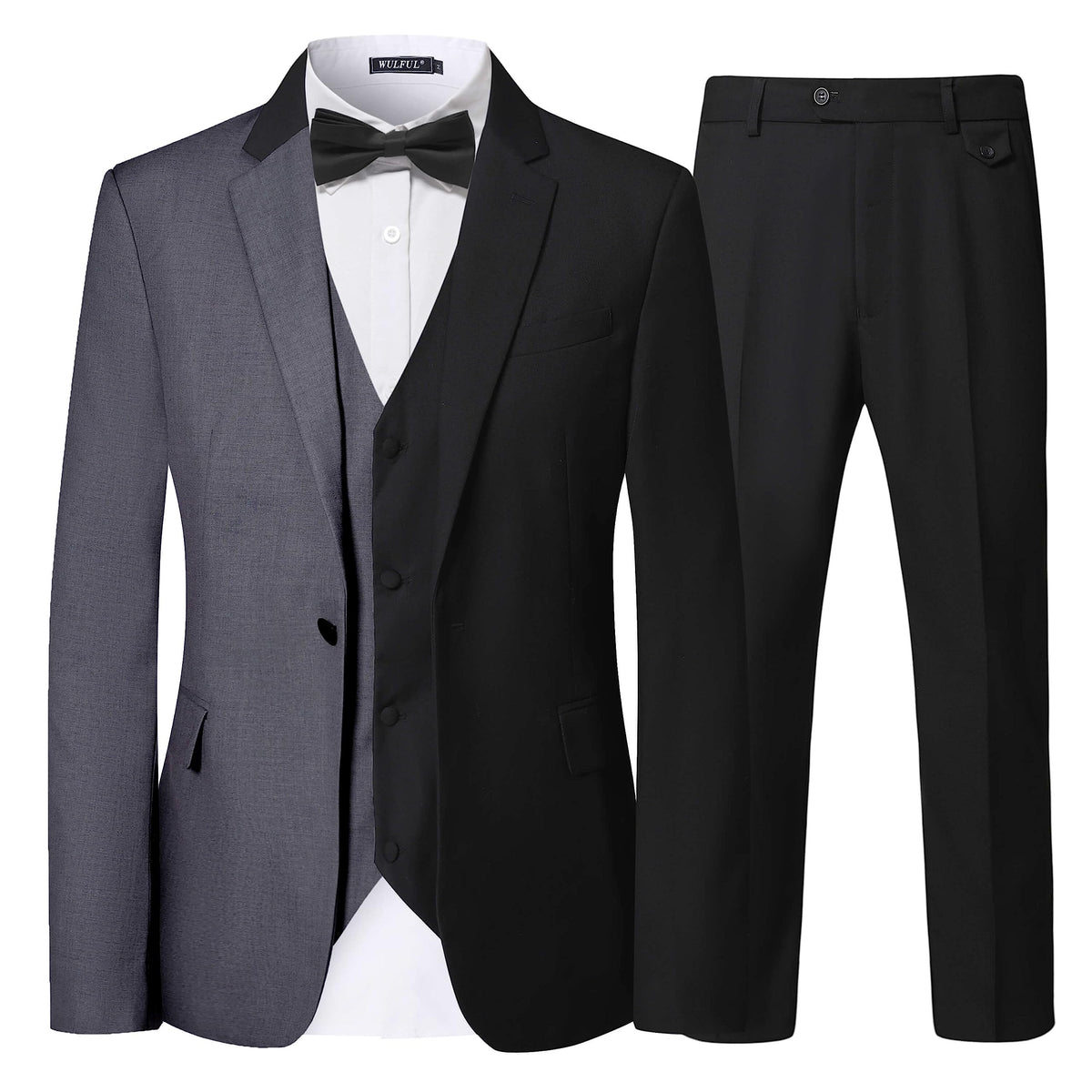 WULFUL Menâ€™s Slim Fit Suit One Button 3-Piece Blazer Dress Business Wedding Party Jacket Vest & Pant