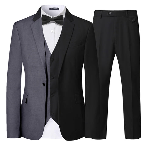 WULFUL Menâ€™s Slim Fit Suit One Button 3-Piece Blazer Dress Business Wedding Party Jacket Vest & Pant