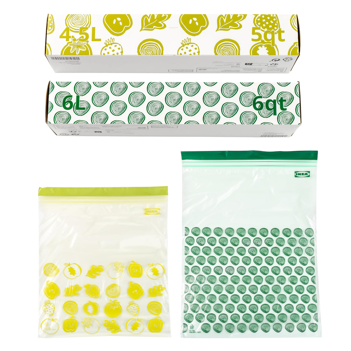 Ikea ISTAD 6L & 4.5L Double-Seal Freezer Food Bags, Green Print, 5qt & 6qt, 405.256.85 - Set of 60 Bags