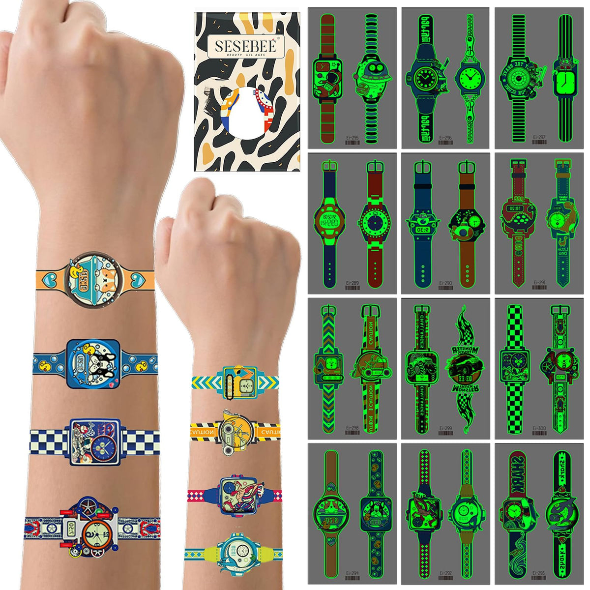 Kids Temporary Watch Tattoos, 24PCS Kids Ocean Glow Tattoo, Glow in the Dark Tattoos for Boys and Girls, Luminous Tattoos for Kids Party Favours, Birthday Party Favors Goodie Bag Fillers