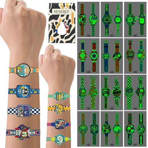 Kids Temporary Watch Tattoos, 24PCS Kids Ocean Glow Tattoo, Glow in the Dark Tattoos for Boys and Girls, Luminous Tattoos for Kids Party Favours, Birthday Party Favors Goodie Bag Fillers