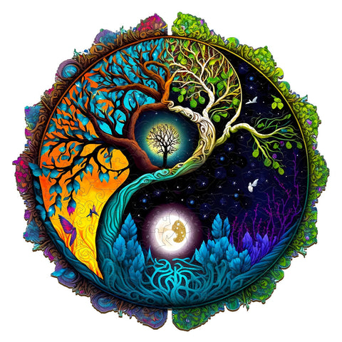 KAAYEE Wooden Jigsaw Puzzles-Wooden Puzzle Adult Unique Shape Advanced Yinyang Wooden Jigsaw Puzzle for Adult, Family Puzzles 11.8 * 11.8in 200pcs
