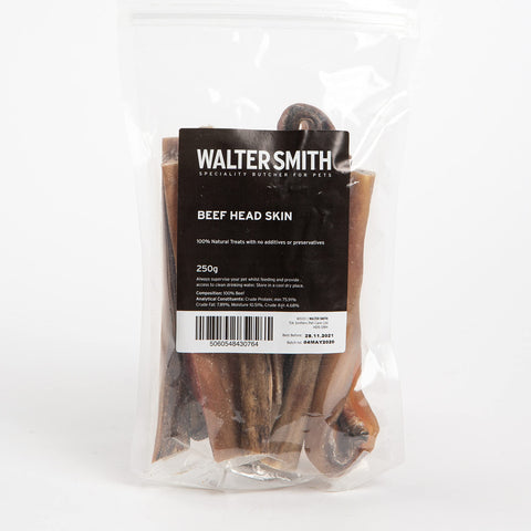 Walter Smith Natural Beef Head Skin 250g - 100% Natural Dog Treat - No Artificial Colours or Preservatives - Natural Dog Chew