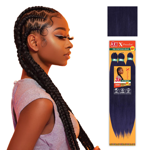 Sensationnel Xpression prestretched braiding hair - 3x xpression 58inch kanekalon fiber flame retardant smooth yaki braid - 3x x-pression 58 inch (1 pack, INDIGO)