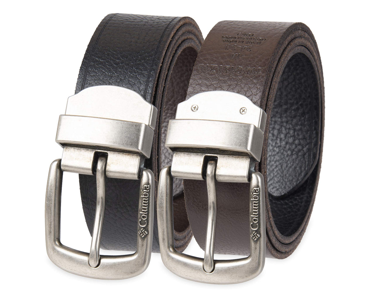 Columbia Men's Reversible Leather Belt - Casual for Men's Jeans with Double Sided Strap, Black/Brown Vintage, Large (38-40)