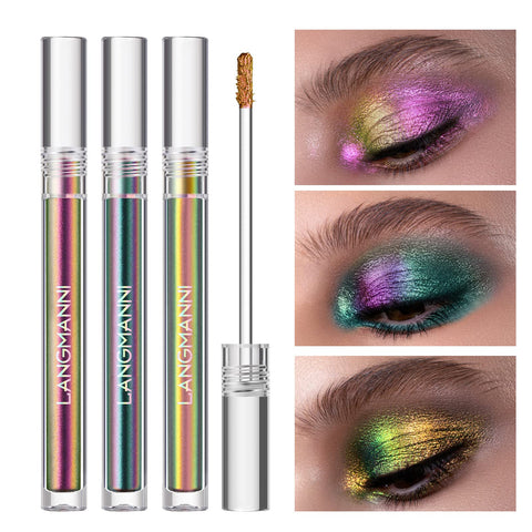 URQT 3 Pack Multichrome Liquid Chameleon Eyeshadow, Highly Pigmented Intense Color Shifting Glitter Shimmer Metal Bright Liquid Eye Shadows Multi-Reflective Finishes,Long-Lasting No Creasing (3 Pack)