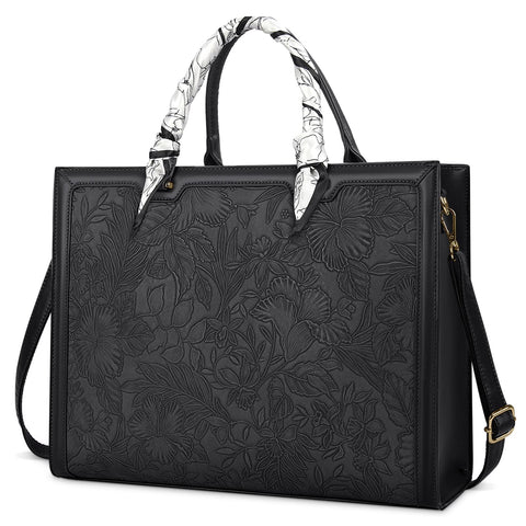 NUBILY Laptop Bags for Women 15.6 Inch Large Tote Bag Ladies Leather Laptop Handbag Designer Work Computer School Bags Business Briefcase Black