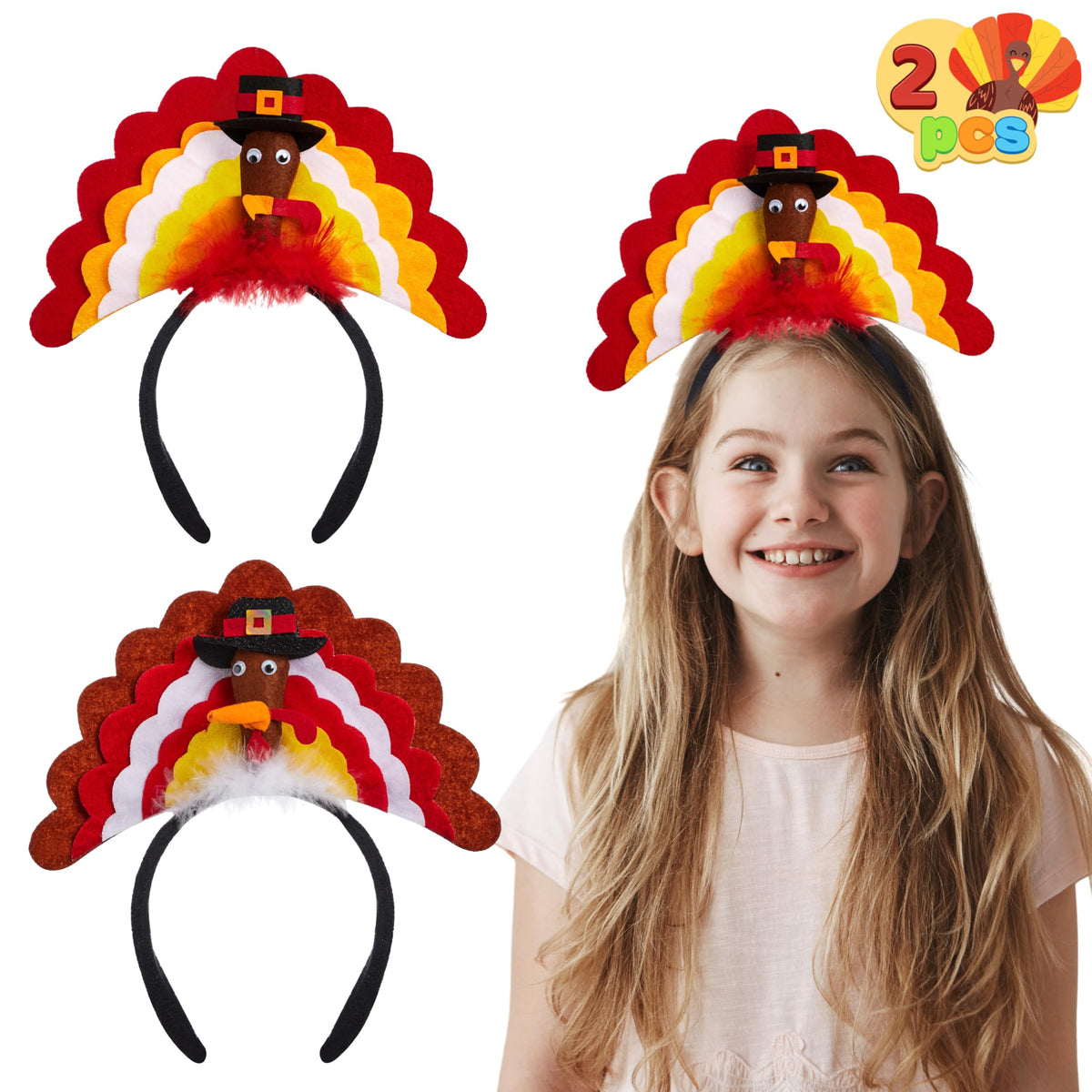 JOYIN 2 Pack Thanksgiving Turkey Headbands Combo Set, Holiday Headbands for Thanksgiving Accessories and Party Favors Accessories (One Size Fits All)