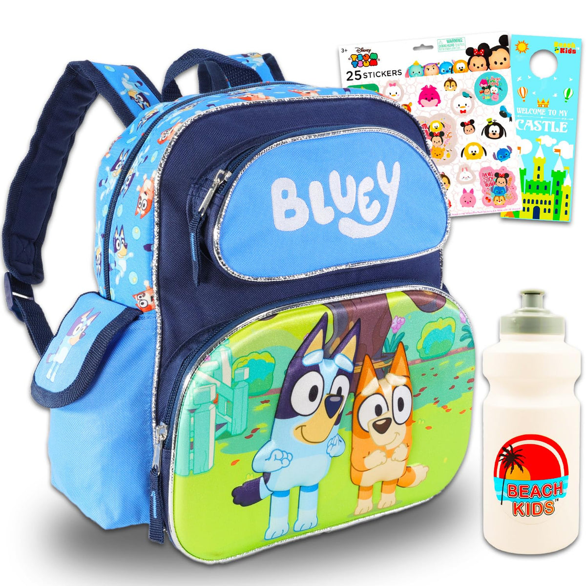 Disney Bluey Mini Backpack for Boys, Girls - Bundle with 12" Bluey School Bag for Toddlers, Water Bottle, Stickers, More | Bluey Mini Backpack School Supplies for Kids