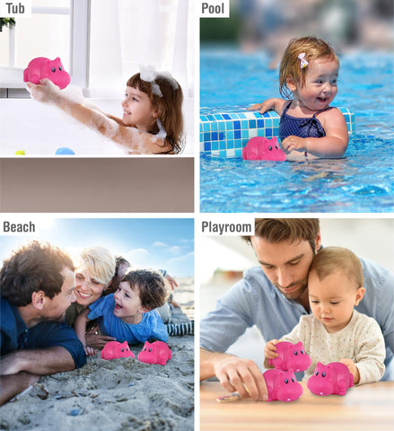 DolliBu Hippo Bath Buddy Squirter - Floating Pink Hippo Rubber Bath Toy, Fun Water Squirting Bathtime Play For Toddlers Cute & Soft Wild Life Animal Toy For Bathtub, Beach and Pool for Girls and Boys
