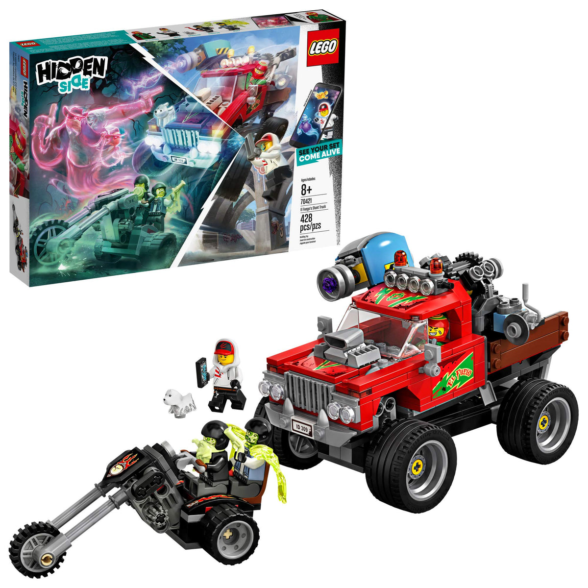LEGO Hidden Side El FuegoÃƒÆ’Ã‚Â¢ÃƒÂ¢Ã¢â‚¬Å¡Ã‚Â¬ÃƒÂ¢Ã¢â‚¬Å¾Ã‚Â¢s Stunt Truck 70421 Building Kit, Ghost Playset for 8+ Year Old Boys and Girls, Interactive Augmented Reality Playset (428 Pieces)