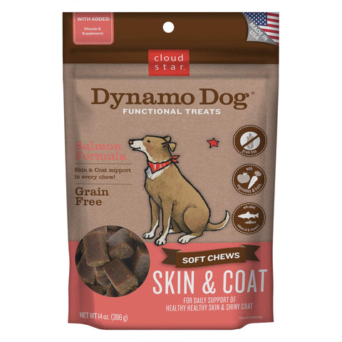 Cloud Star Dynamo Dog Skin & Coat Treats - Chewy Treat with Fish Oil for Shiny Coat (14 oz. Salmon)