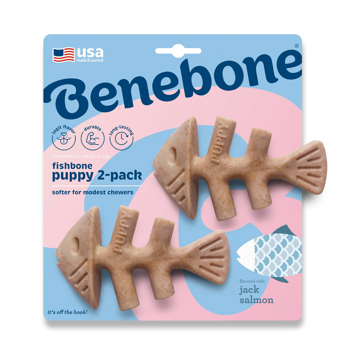 Benebone Puppy Tiny 2-Pack Indestructible Fishbone for Modest Chewers, Teething Boredom Breaker for Puppies, Real Jack Salmon Flavour, For Extra Small Dogs, Made in the USA