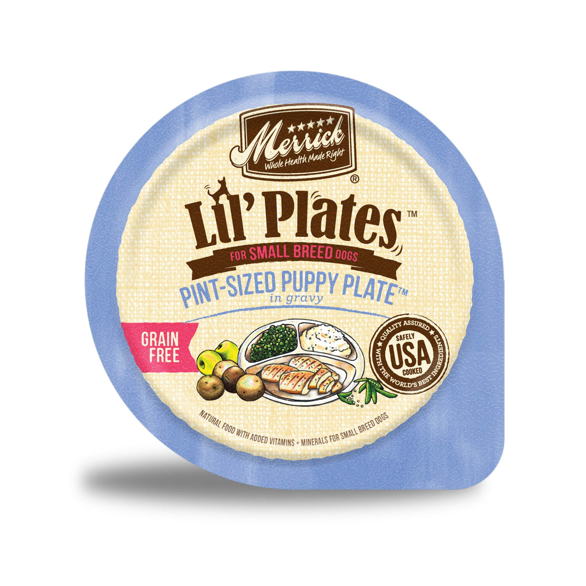 Merrick LilÃƒÆ’Ã†â€™Ãƒâ€šÃ‚Â¢ÃƒÆ’Ã‚Â¢ÃƒÂ¢Ã¢â€šÂ¬Ã…Â¡Ãƒâ€šÃ‚Â¬ÃƒÆ’Ã‚Â¢ÃƒÂ¢Ã¢â€šÂ¬Ã…Â¾Ãƒâ€šÃ‚Â¢ Plates Grain Free Natural Wet Dog Food For Small Breed Puppies, Pint-Sized Puppy Plate In Gravy