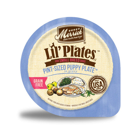 Merrick LilÃƒÆ’Ã†â€™Ãƒâ€šÃ‚Â¢ÃƒÆ’Ã‚Â¢ÃƒÂ¢Ã¢â€šÂ¬Ã…Â¡Ãƒâ€šÃ‚Â¬ÃƒÆ’Ã‚Â¢ÃƒÂ¢Ã¢â€šÂ¬Ã…Â¾Ãƒâ€šÃ‚Â¢ Plates Grain Free Natural Wet Dog Food For Small Breed Puppies, Pint-Sized Puppy Plate In Gravy