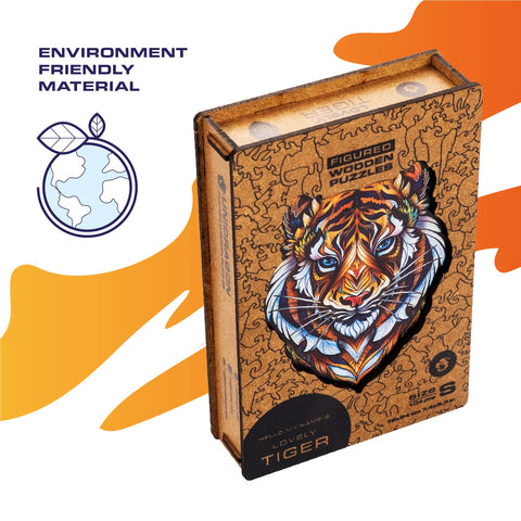 UNIDRAGON Wooden Jigsaw Puzzles - Lovely Tiger, 104 pcs, Small 7.4"x9.3", Beautiful Gift Package, Unique Shape Best Gift for Adults and Kids