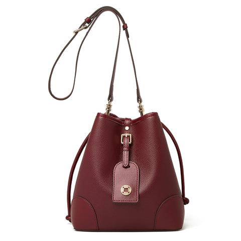 DORIS&JACKY Large Vegan PU Drawstring Bucket Shoulder Purse (3-Wine Red)