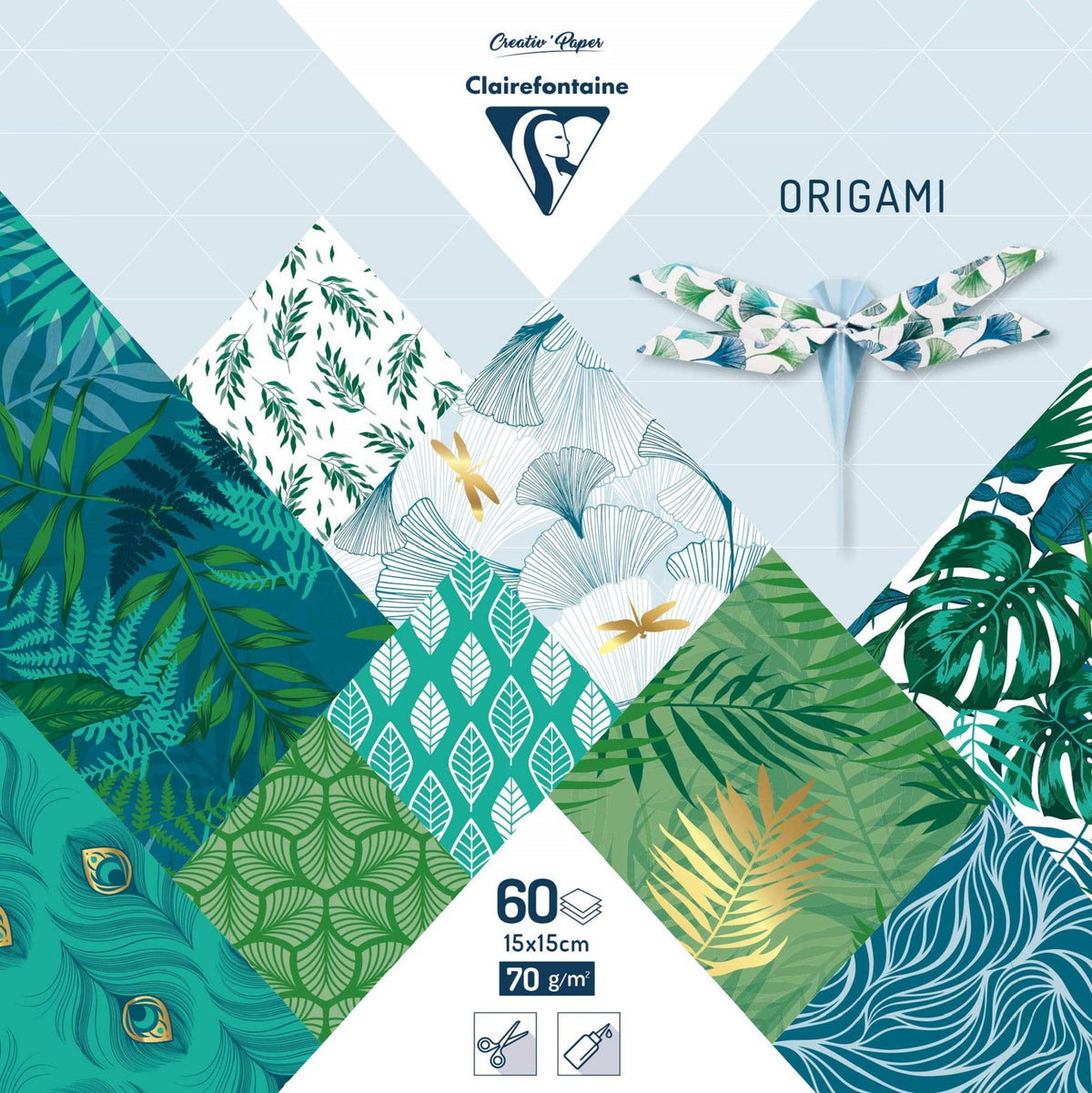 Clairefontaine - Ref 95354C - Origami Paper (Pack of 60 Sheets) - 15 x 15cm in Size, 70gsm Paper, Printed Design on Front & Plain Backs - Floral Patterns
