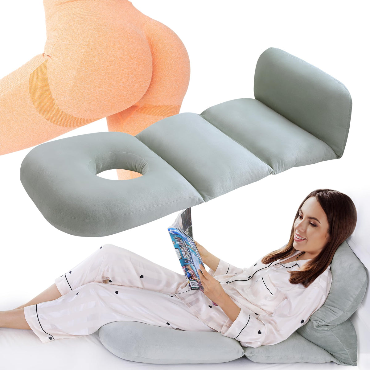 HOMBYS BBL Pillow After Surgery for Sleeping,Brazilian Butt Lift Pillow Post Surgery Recovery for Sleeping,Dark Grey BBL Chair with Hole for Sitting