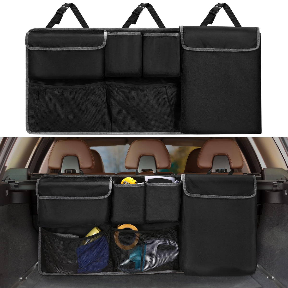 XHRING Car Trunk Organizer Storage Backseat Hanging Organizer Bag for GMC Terrain Yukon Acadia Denali Crew Cab Elevation Double AT4 SLE SLT Limited XL SUV Accessories 2000-2024 2025