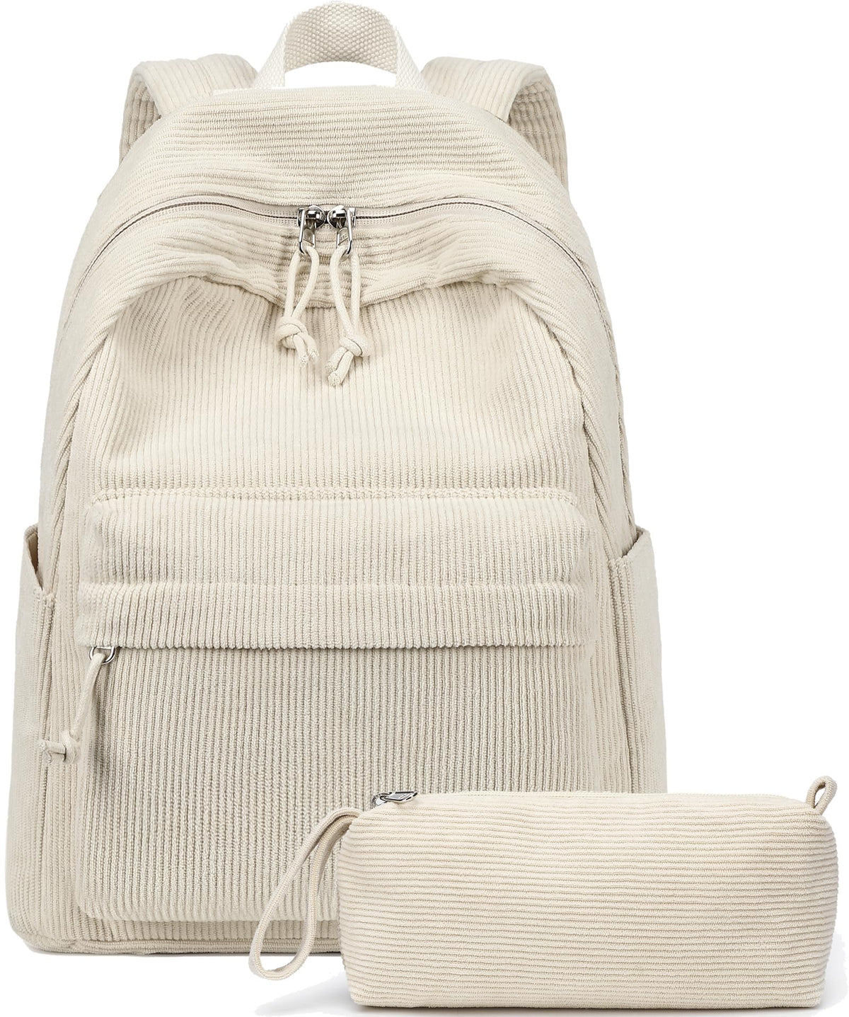 BTOOP Mini Backpack Girls Women Cute Corduroy Small Backpacks Purse Little Shoulder Bags for Teens Adult Casual Travel Daypack (Beige+Pencil Case)
