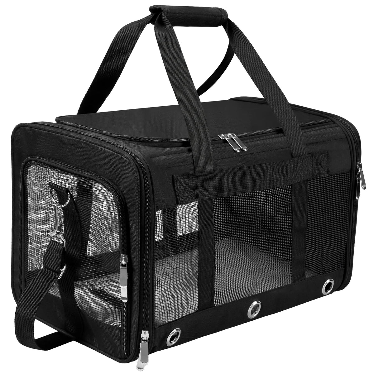 Soft Sided Cat/Dog Carrier?Collapsible Mesh Pets Travel Carriers for Pet/Puppy with Shoulder Strap & Removable Mat?Top Load Small Dogs/Cats Carry Bag Up to 25 Lbs?Black - L?