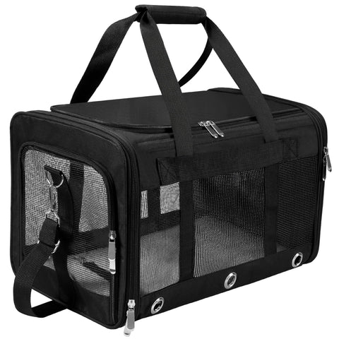 Soft Sided Cat/Dog Carrier?Collapsible Mesh Pets Travel Carriers for Pet/Puppy with Shoulder Strap & Removable Mat?Top Load Small Dogs/Cats Carry Bag Up to 25 Lbs?Black - L?