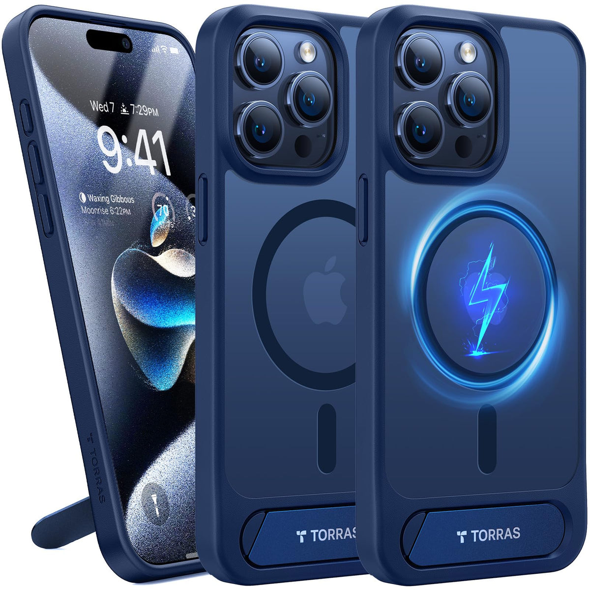 TORRAS Strong Magnetic & Seamless Stand for iPhone 15 Pro Max Case, Fit for MagSafe, Mil-Grade Drop Protection, Adjustable Kickstand Phone Case for iPhone 15 Pro Max, Slim Frosted Matte Blue