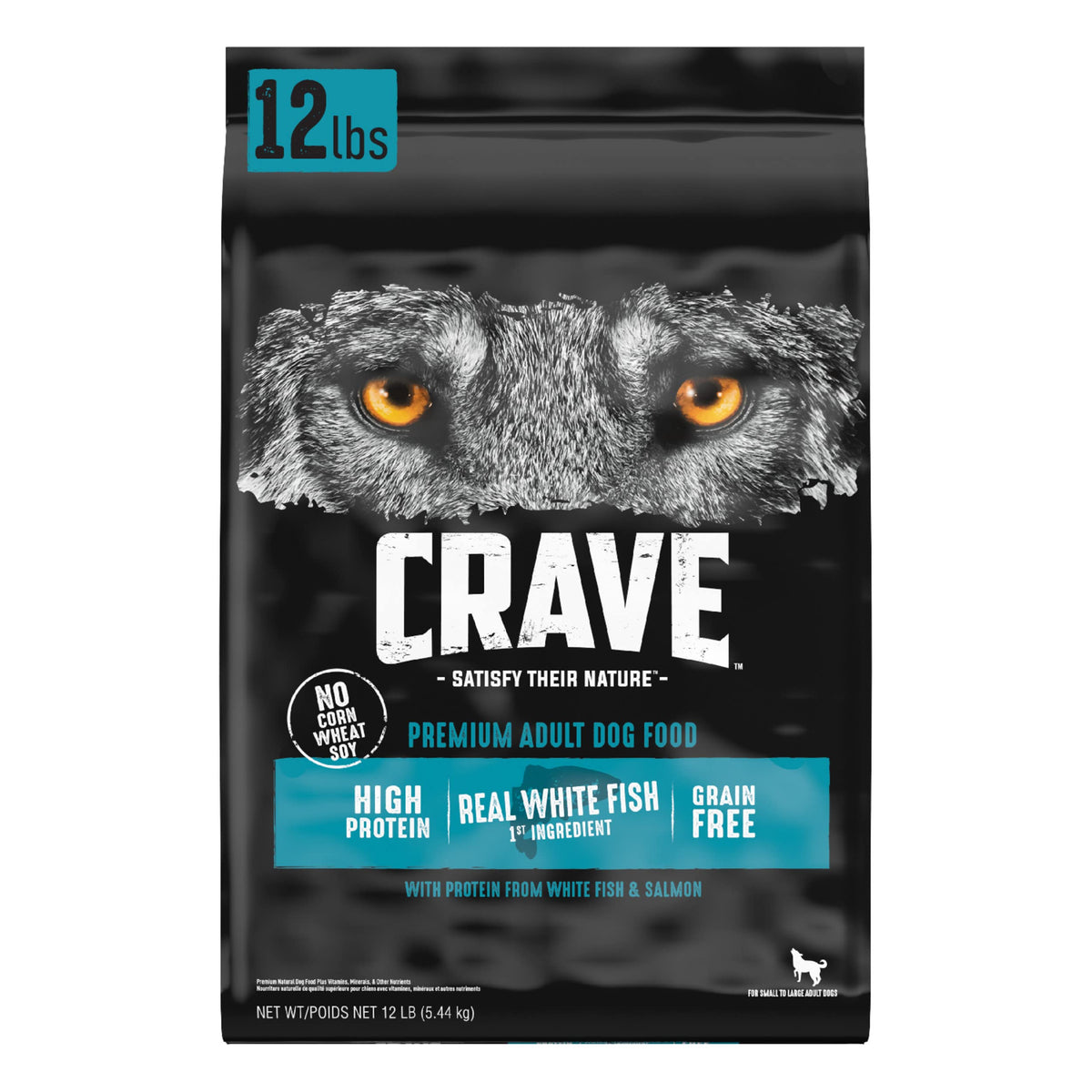 CRAVE Grain Free High Protein Adult Dry Dog Food, White Fish & Salmon, 12 lb. Bag