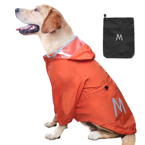 MAMORE Dog Raincoat,Waterproof Dog Rain Jacket with Leash Hole,Lightweight Adjustable Reflective Dog Rain Coat with Hood for Small and Medium Dogs(XX-Large, Orange)