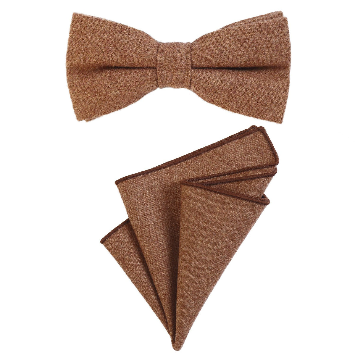 DonDon gent's bow tie 12 x 6 cm pre-tied size-adjustable and pocket handkerchief 23 x 23 cm matching colours in cotton light brown