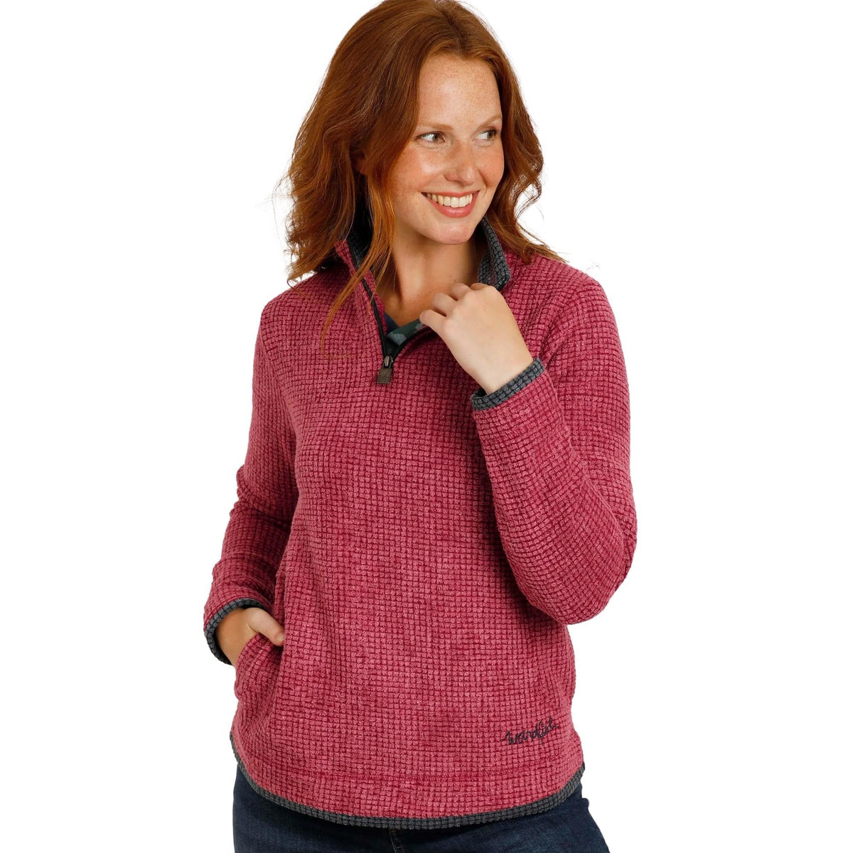 Weird Fish Beye Eco 1/4 Zip Grid Fleece Mulberry Size 10