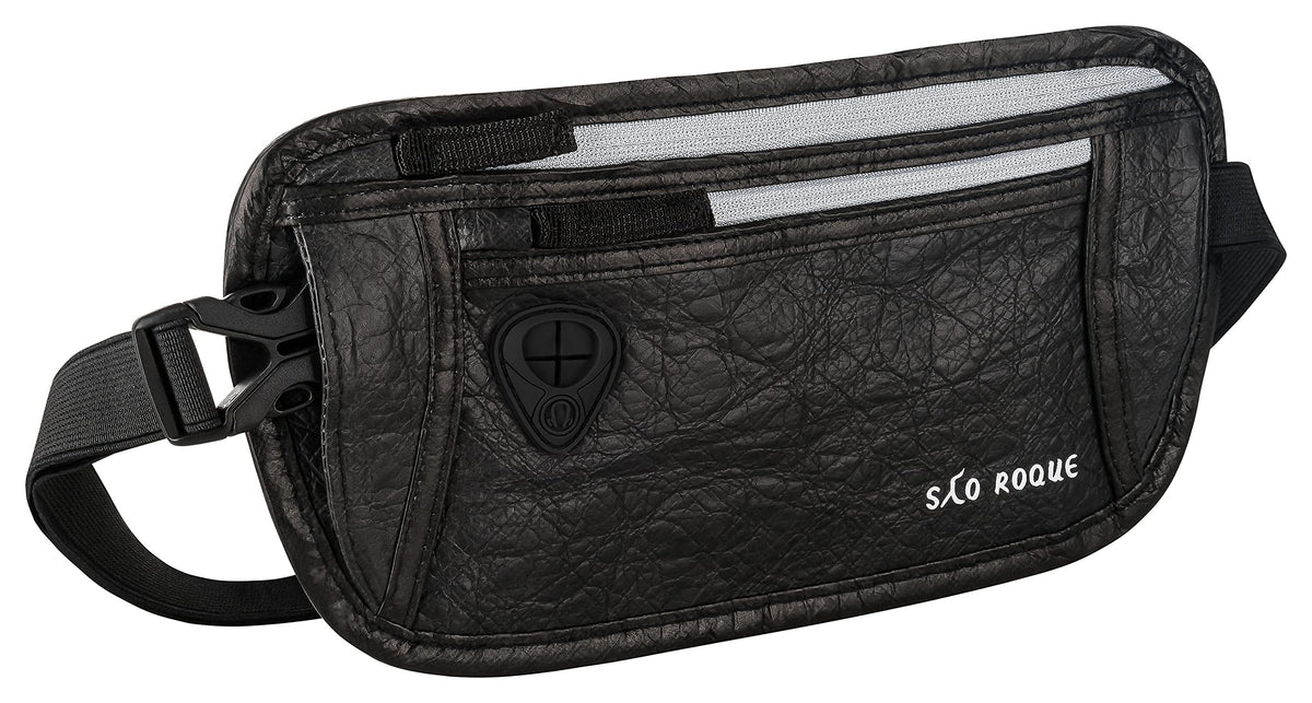 SAO ROQUE ® Waistpack in Leather-Look (S), Travel Festival Moneybelt with RFID Blocker, for Handy, Passport, creditcards (Black)