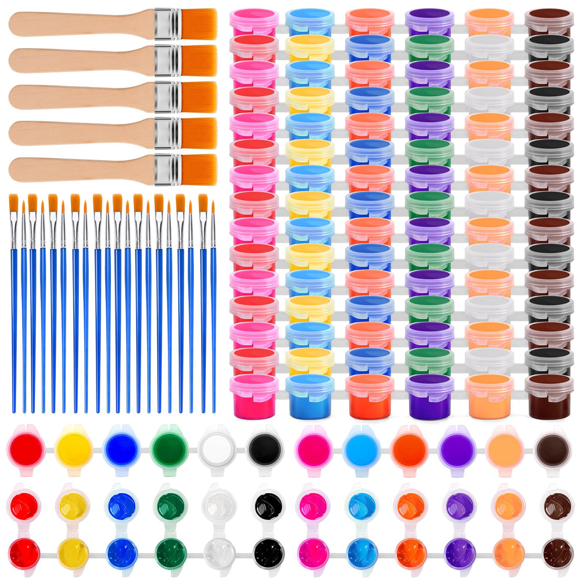 Dyrfolm 145 Pcs Mini Acrylic Paint Set,12 Colors Acrylic Paint Strips for Kids&Adults Craft Paint,Washable Filled Paint with 25Pcs Paintbrushes,Mini Paint Set Bulk for Home Classroom Party Favors