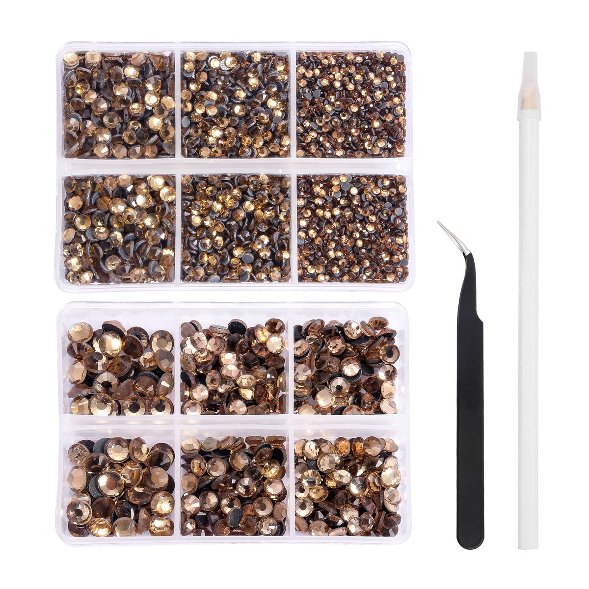Nibiru 6616pcs Hotfix Rhinestones 5 Mixed Sizes FlatBack Crystal Rhinestones for Crafts Round Glass Gems with Tweezers and Picking Rhinestones Pen(Topaz)