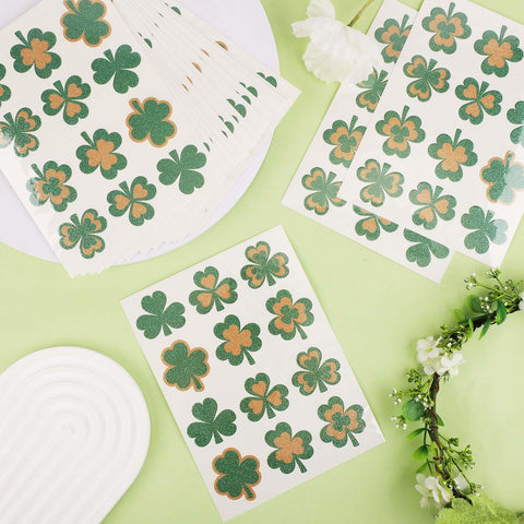 240pcs Shamrock Tattoos Temporary, Glitter St Patrick's Day Tattoo Lucky Clover Sticker for Face Irish Holiday Party Favors Parade Decoration for Kids Adult