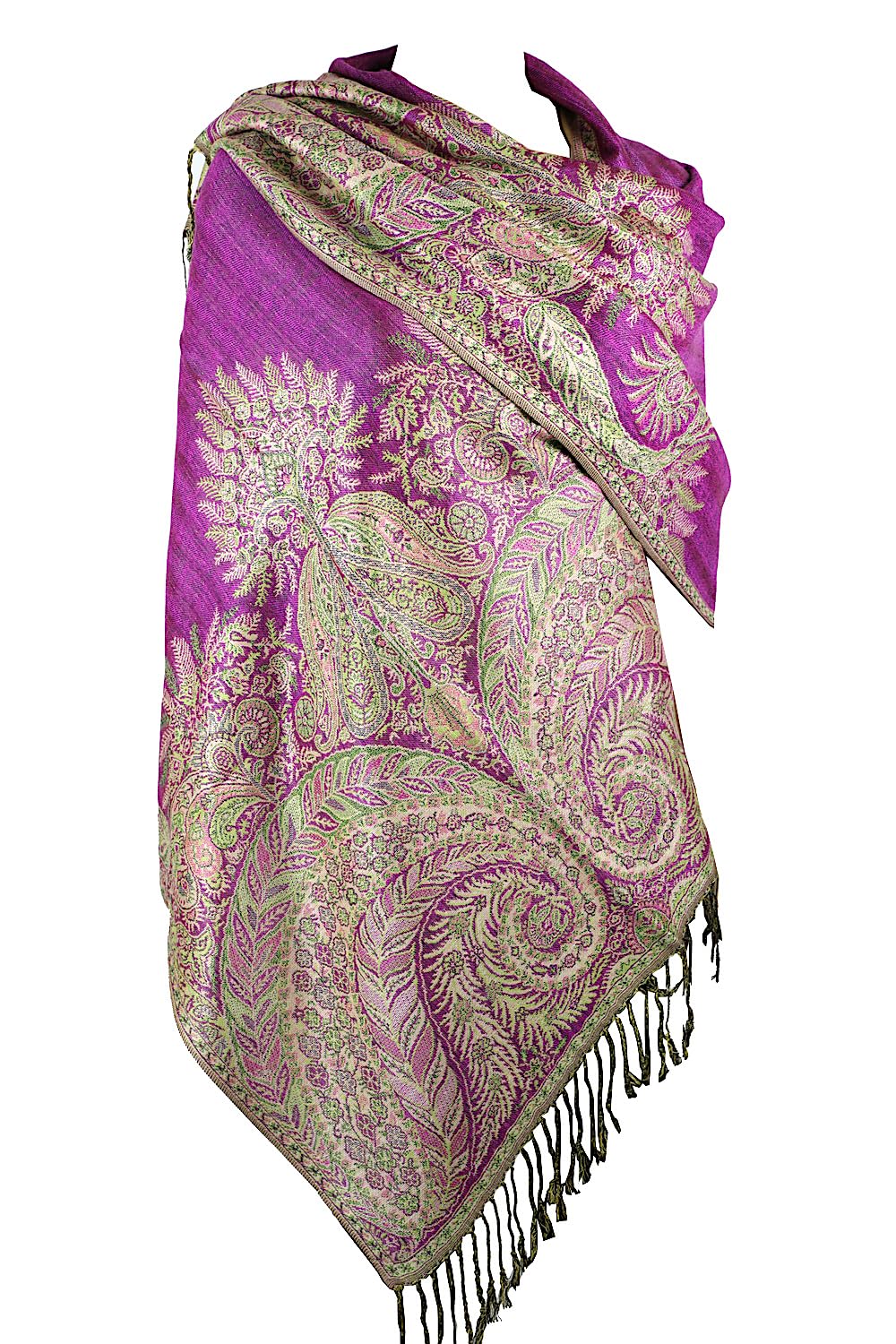 Achillea Luxurious Big Paisley Jacquard Layered Woven Pashmina Shawl Wrap Scarf Stole (Dark Magenta)