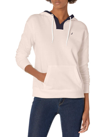 Nautica womens Nautica Women's Classic Fit Split Neck Hoodie Hooded Sweatshirt, Sepia Rose, X-Large US