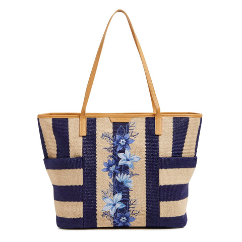 Vera Bradley Tote Bag, Navy Stripe Straw