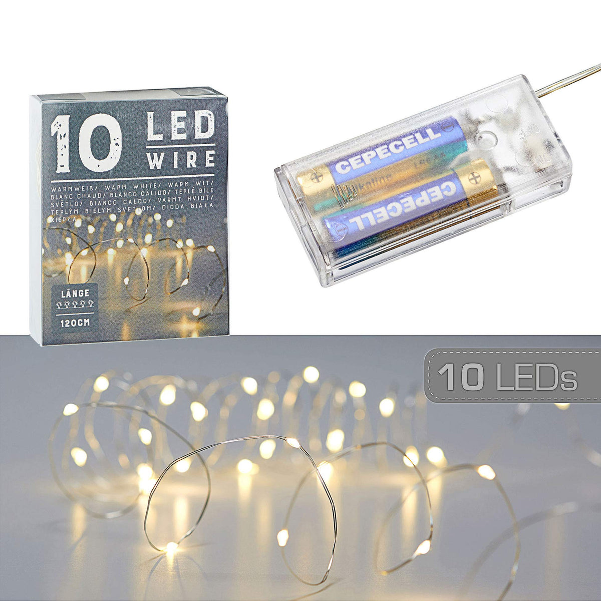 Micro Wire Fairy Lights Star Warm White Silver Battery Decoration Lighting Christmas (1 x 10 LED Micro Wire Fairy Lights)