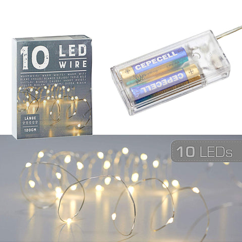 Micro Wire Fairy Lights Star Warm White Silver Battery Decoration Lighting Christmas (1 x 10 LED Micro Wire Fairy Lights)