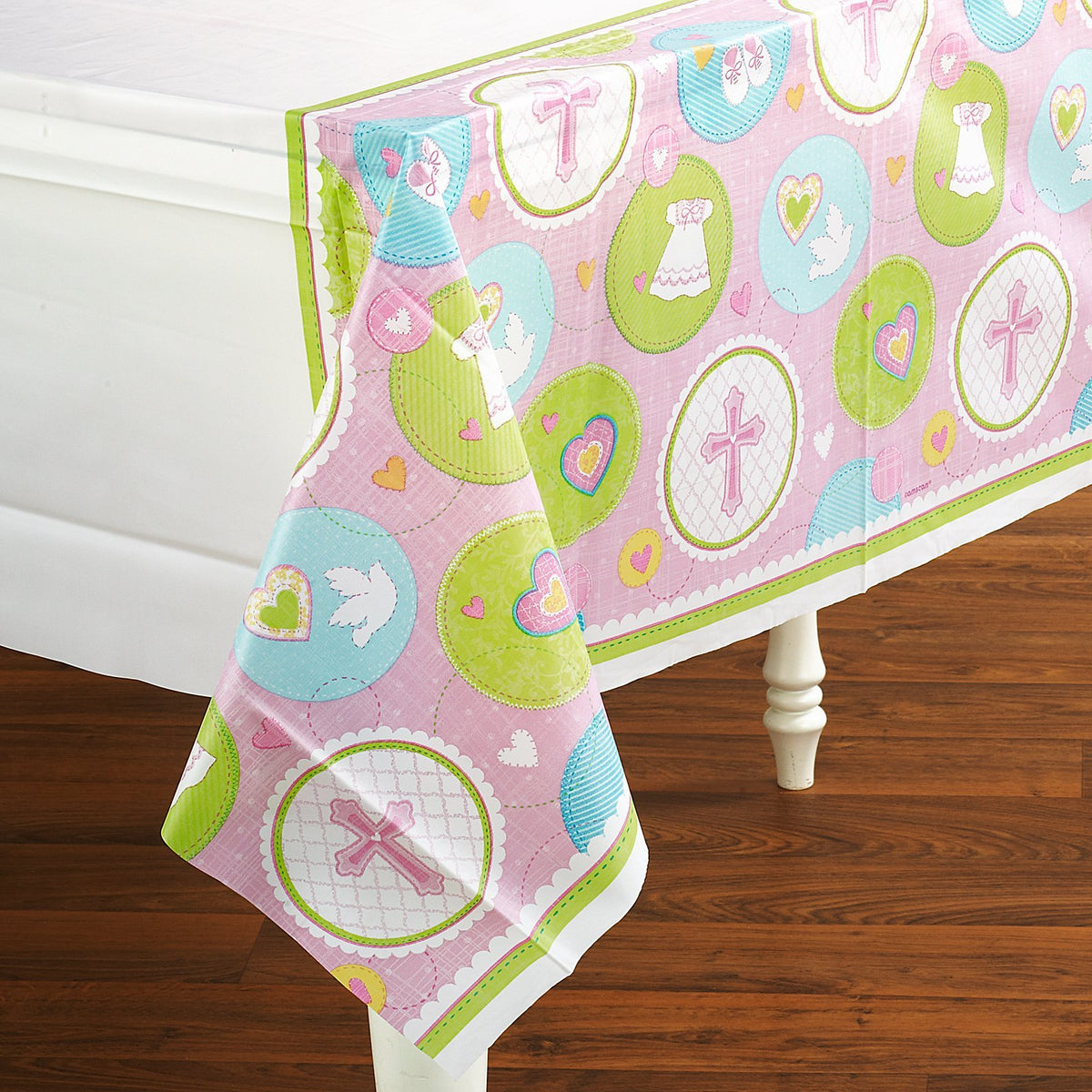 Amscan 579422 - Sweet Blessing Pink Table Cover, Multi