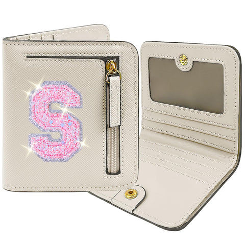 COSHAYSOO Initial Wallet RFID Small Bifold Slim Letter Wallet for Women Teenager Girls Travel Daily Necessities Credit Cards Money Cash Coin Organizer, Cream, Compact, S