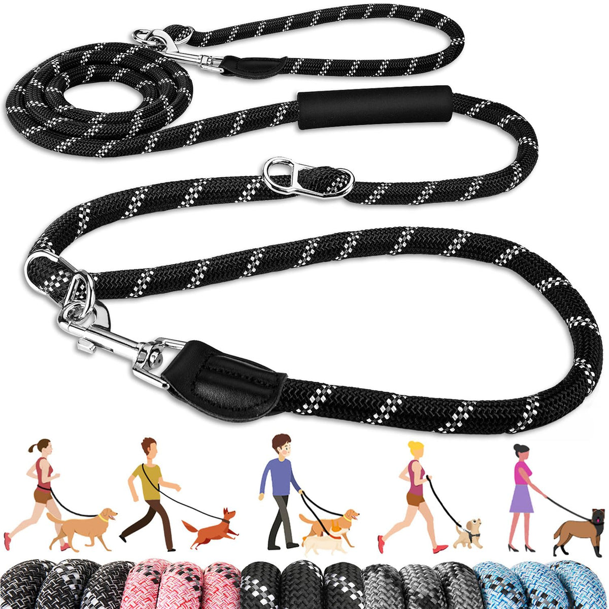 Lukovee Hands Free Dog Leash, 10FT Adjustable Training Lead 1/2 Inch Nylon Heavy Duty Lead No Pull for Large Medium Dogs, Tangle Free Reflective Waist-Leash for Walking Running, Black