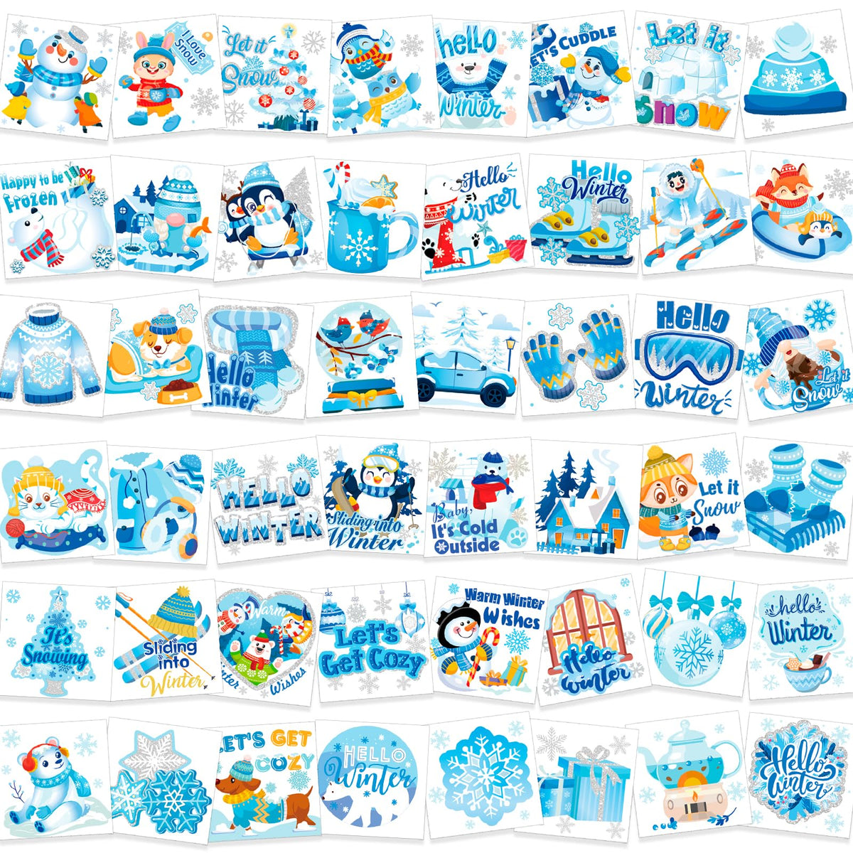 HOWAF 96Ppcs Snowflake Temporary Tattoo Stickers, Hello Winter Temporary Tattoos for Winter Wonderland Christmas Decorations, Let It Snow Face Tattoos for Winter Themed Baby Shower Wedding Supplies